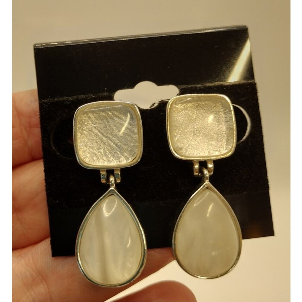 White Faux Pearl Pierced Earrings Drop Dangle Silver Tone Cottage Wedding Boho